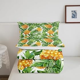 Feelyou Cartoon Pineapple Bedding Set Fruit Style Comforter Set for Kids Boys Girls Yellow Pineapple and Green Leaf Comforter Fresh Pineapple Pattern Quilt Set with 2 Pillowcases 3Pcs Bedding King 51uhLBXlegL. SS280