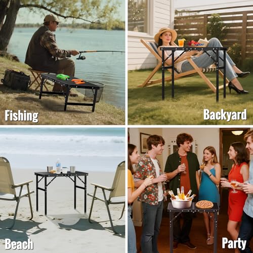 GARLLEN Klappbarer Campingtisch, 60x40cm mit 3 Höhenverstellbar(27/51/75cm), Stabiler Tragbar Klapptisch Picknicktisch Beistelltisch Grilltisch Gartentisch für Camping Strand Balkon Outdoor (Schwarz)