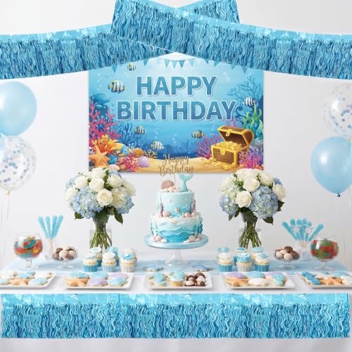 Image of BEISHIDA 3 Pack Light Blue Wavy Foil Fringe Garland 30ft Tinsel Wall Decor