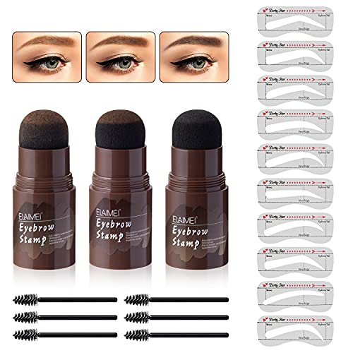 3 colors 39Pcs Eyebrow Stamp Set Waterproof Brow Stamp Shaping Eyebrow Stencil Kit Eyebrow Definer with 30 Reusable Eyebrow Stencils 6 Eyebrow Brush 3pcs Eyebrow Stamp