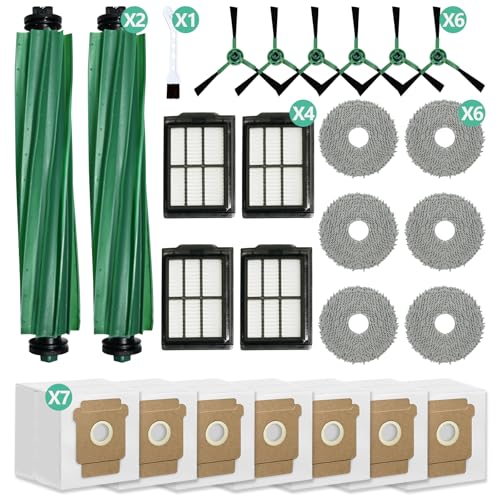 Image of 26 Pcs Replacement Parts Compatible with iRobot Roomba 505X Combo, Plus 405 Combo /505 Combo /507 Combo Vacuum:2 Main Brushes, 7 Dust Bags, 6 Mop Pads, 4 Filters, 6 Side Brushes and 1 Cleaning Tool