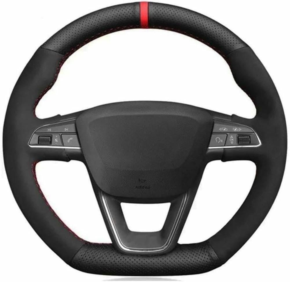 Pokrowiec na kierownicę samochodu czarny skórzany zamsz, do Seat Leon Cupra R Leon ST Cupra Leon ST Cupra Ateca Cupra Ateca FR
