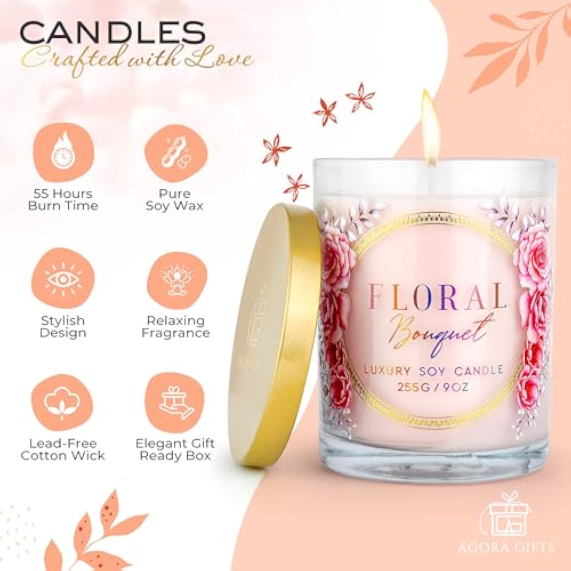 Luxury Rose Scented Candle with 10% Rose Essence