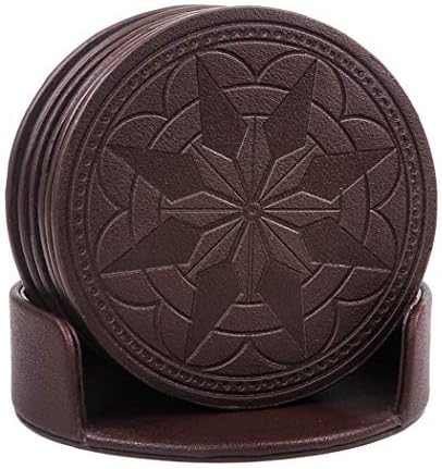 Coasters,PU Leather Coasters for Drinks Set of 6 with Holder Protect Your Furniture from Stains by 365park,Easter Gifts,Coffee