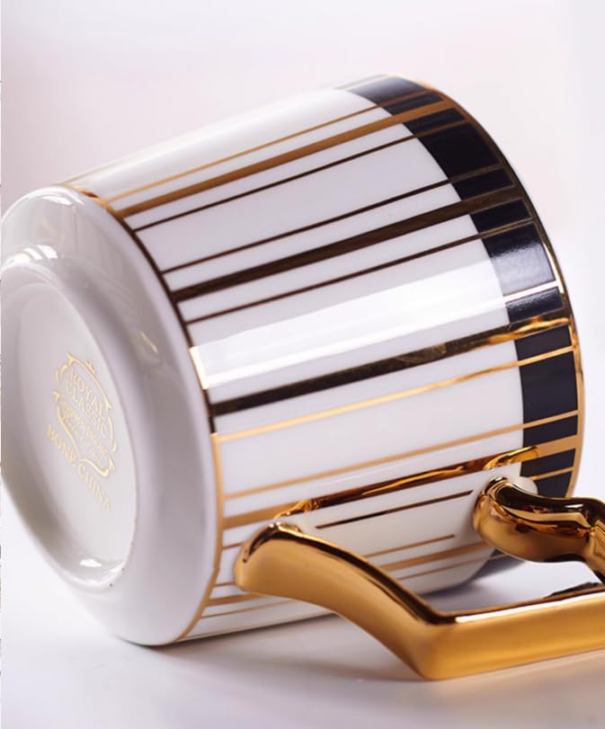 Handgefertigtes Kaffeetassen- und Untertassen-Set aus Keramik mit goldenen Streifen Keramik-Kaffee- Teetasse und Untertasse Teller Hafermilchbecher Hochzeitsgeschenk