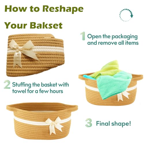 Image of Gift Baskets Empty, Small Woven Rope Storage Basket with Bow and Ribbons and Gift Wrap, Bowknot Decorative Gifts Basket with Handles, DIY Storage Organizer Basket for Wedding Graduation, Jute