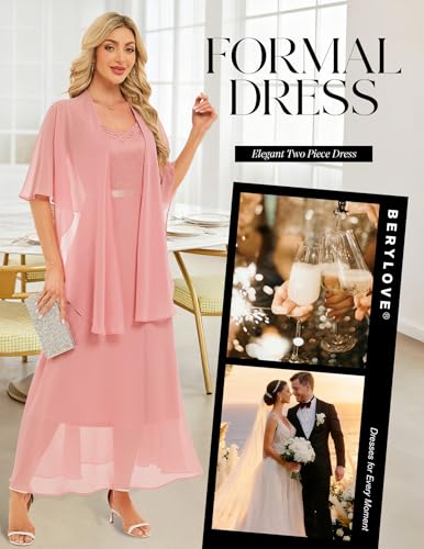 Image of BeryLove Summer Formal Wedding Guest Prom Dresses Sequin Cocktail Evening Lace Elegant Mother of The Bride Dress