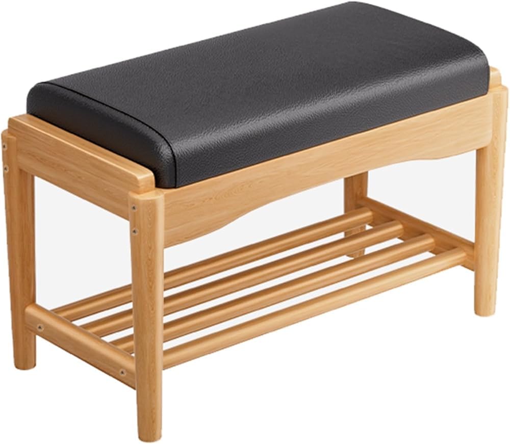 Banc de rangement en cuir rembourré pour l'entrée et le salon noir