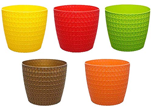 Image of Go Hooked Plastic Planter Pots Set of 5 | Multicolor Flower Pots Perfect for Home, Office & Garden Decor | Small Oslo Pot 5.5 Inch for Indoor & Outdoor Plants | Durable, Lightweight & Modern Design