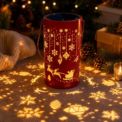 Decorative Metal Solar Lamp With Santa Sleigh Reindeer Snowflake Projection - image 2