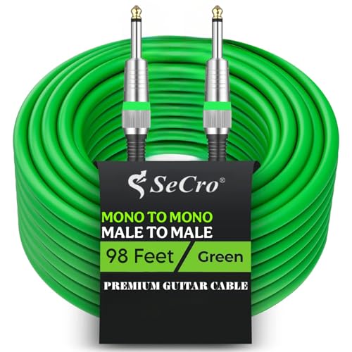 Image of SeCro 6.35mm Guitar Cable Premium 6.35mm Mono Jack 1 /4 inch TS Cable Unbalanced Guitar Patch Cords /Instrument Cable Male to Male with Zinc Alloy Housing. (GREEN, 98Feet(30Meter))