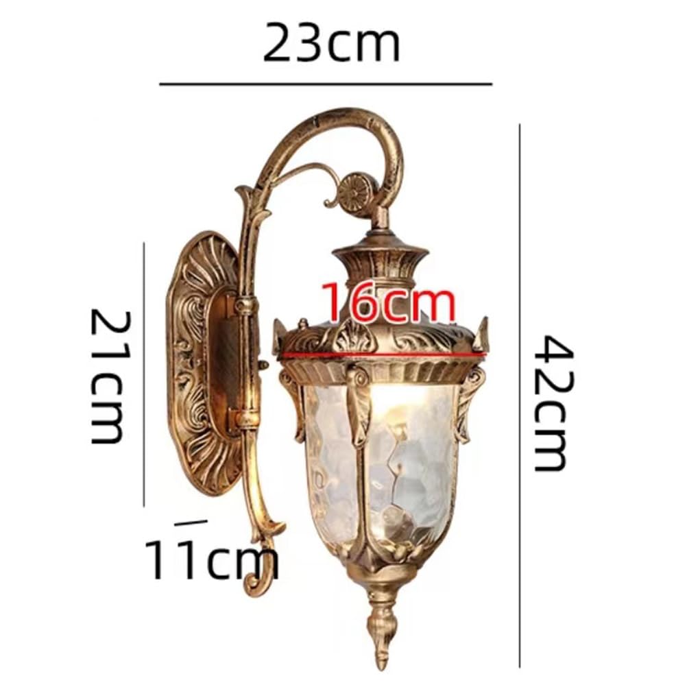 Kinkiet zewnętrzny, lampa ścienna w stylu vintage, latarnia ogrodowa, brązowa, wodoodporna, IP65, lampa zewnętrzna w stylu rustykalnym, brązowa, wykonana z aluminium i szkła, lampa retro do dekoracji
