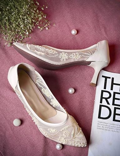 Image of TRYME Floral Embroidered Stiletto Heels for Women | Elegant Mesh High Heels with Stylish Feminine Design