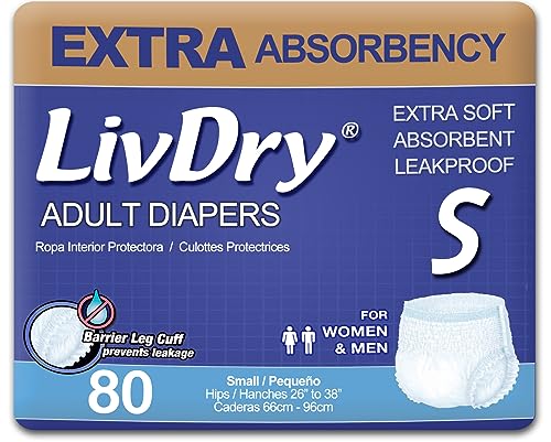 Image of LivDry Adult Incontinence Underwear, Extra Absorbency Adult Diapers, Leak Protection, Small, 80-Pack