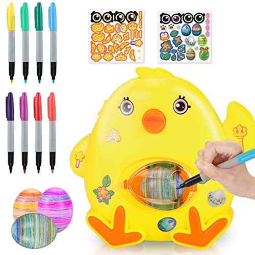 Wishstar Osterei Dekorationsset,Osterei Maschine mit Spinner,Eiermalmaschine Enthalten 8 Farben Marker Stiftes,3 Eier & 2 Aufkleber,Ostern,Kindertag Happy DIY Geschenke für Kinder