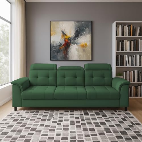 Image of Casaliving Ella 3 Seater Sofa Set for Living Room (Green Colour Fabric) Premium Fabric Sofa