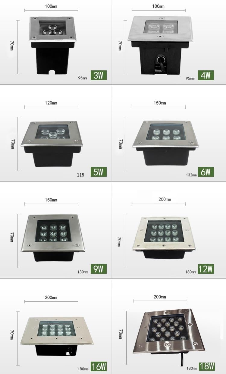Oświetlenie krajobrazu LED - lampy podłogowe LED, kwadratowa lampa pochowana, podwodne światło wpuszczane, materiał ze stali nierdzewnej, wodoodporny reflektor podłogowy IP67 do oświetlenia ogrodu