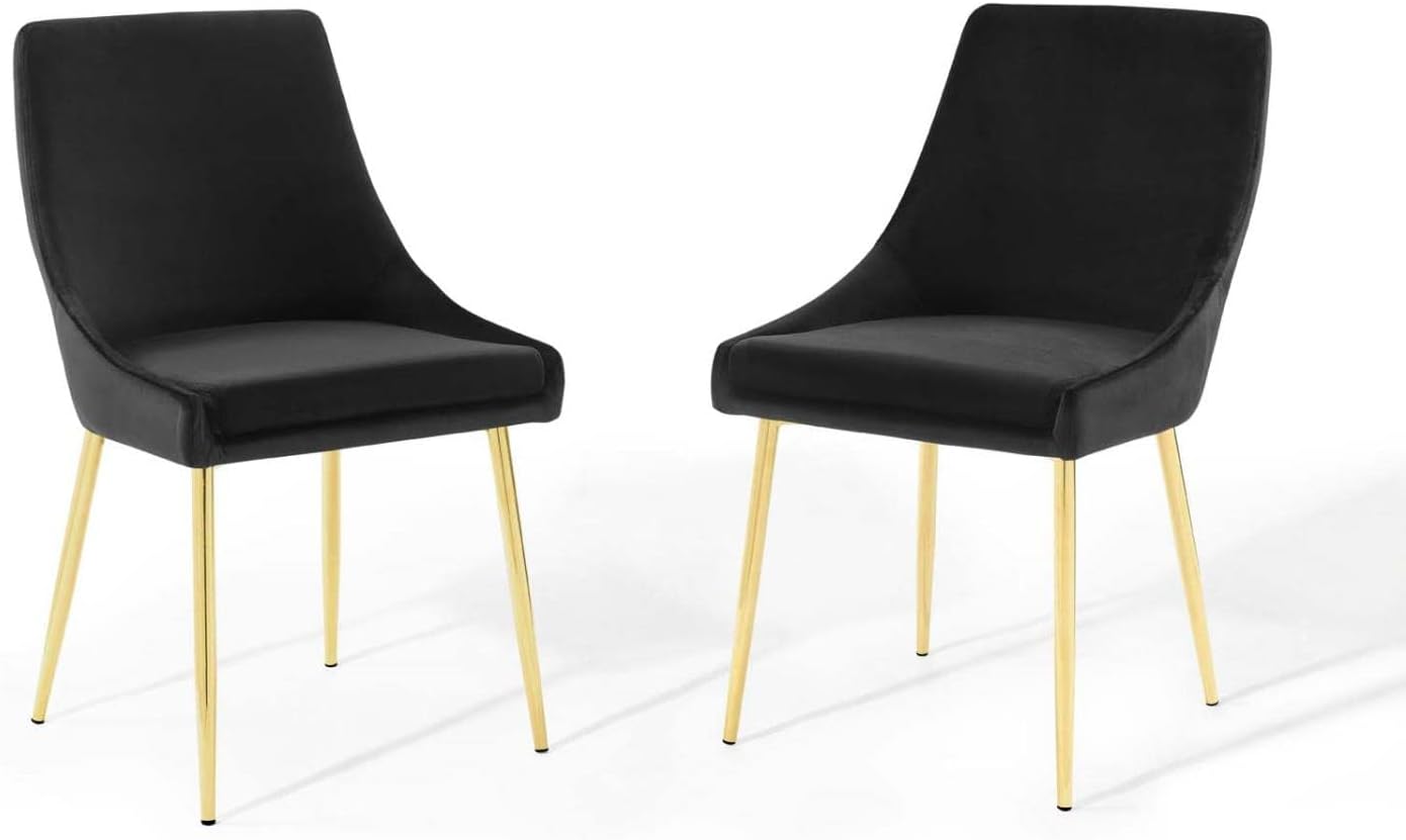 Modway Viscount Performance Velvet Dining Chairs - Set of 2, Gold Black Set of 2 Black