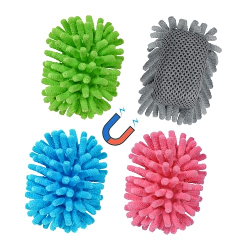 SITHON 4 Pieces Magnetic Microfiber Shag Whiteboard Eraser, Washable Microfiber Shag Dry Erase Board Eraser for Markers, Chalk, Home, Classroom and Office (Gray, Green,Blue and Pink)