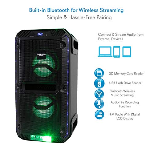 Pyle Portable Active Pa Speaker System - 500W Outdoor Wireless Bluetooth Compatible Battery Powered Rechargeable Karaoke Sound Speaker Microphone Set W Mp3 Usb Fm Radio Aux Dj Led Lights -Pwmkrdj89Bt #TOP2