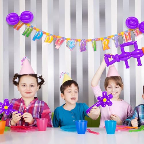 Image of LXZFCRG 260 Balloons Purple Long Balloon for Balloon Animals, Thickening Long Skinny Latex Twisting Ballon for Halloween Party Suppies Birthday Wedding (Purple)