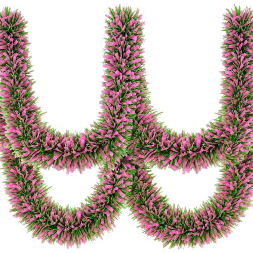 Dingion 59 Feet Christmas Tinsel Garland, Matte, Pink and Green