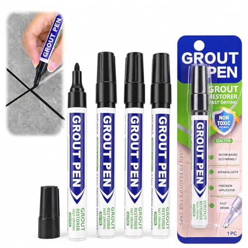 4PCS Grout Pen Black Tile Grout Pen Set Tile Paint Marker Easy to Use Reviver for Restoring Discoloured & Faded Joints in Bathrooms Kitchen Floor Wall Lines