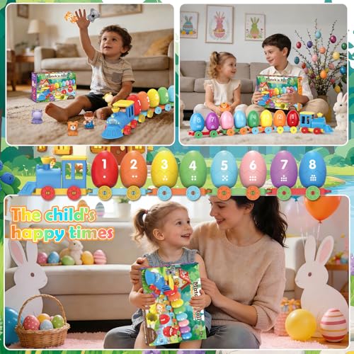 Image of Grarain Toddler Train Toy Set with Farm Animal Finger Puppets & Eggs, Montessori Educational Color Number Sorting Matching Learning Toys for Kids Boys Girls 1-3 Year Old, Fine Motor Gifts