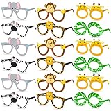 Konsait 24Pcs Safari Jungle Animal Birthday Sunglasses Party Favors, Paper Glasses Animals Photo Booth Props for Forest Costume Accessories Woodland Farmhouse Cospaly Party Supplies