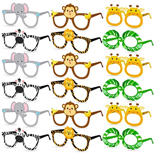 Konsait 24Pcs Safari Jungle Animal Birthday Sunglasses Party Favors, Paper Glasses Animals Photo Booth Props for Forest Costume Accessories Woodland Farmhouse Cospaly Party Supplies