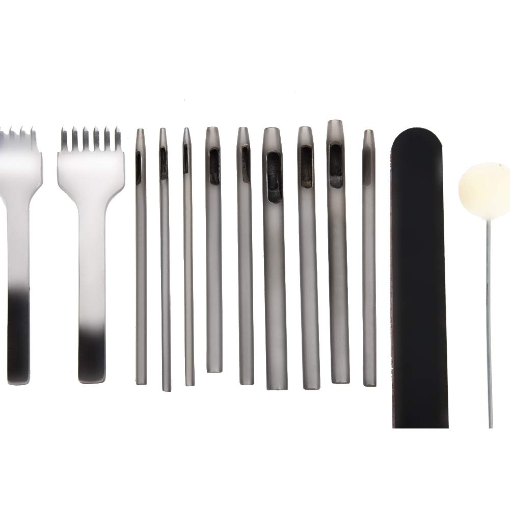 Phefop Set di 42 Strumenti per Artigianato in Pelle Kit per Lavorazione della Pelle Strumenti per Cucitura in Fai-da-te con 42 Utensili Manuali per Cucire Tela in Tessuto di