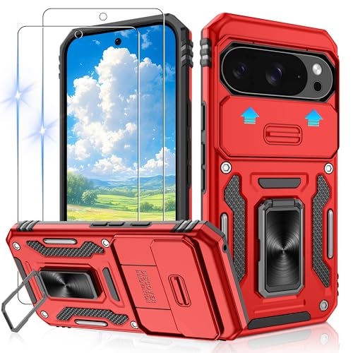 Coque Google Pixel 10 antichoc rouge avec films écran et support