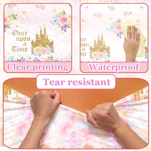 Image of 3PCS Princess Birthday Party Tablecloths Decorations, Once Upon a Time Birthday Decorations Plastic Princess Castle Party Floral Table Cover for Girls Baby Shower