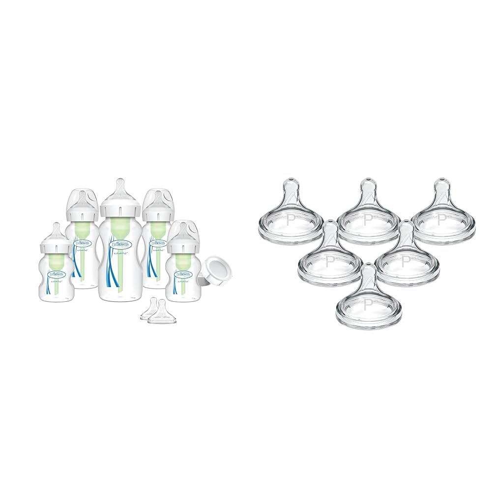 Dr. Brown's Natural Flow Anti-Colic Options+ Wide-Neck Baby Bottle Newborn Feeding Set & Natural Flow Preemie Flow Wide-Neck Baby Bottle Silicone Nipple, Slowest Flow, 0m+, 100%