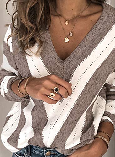 PRETTYGARDEN Sweaters for Women 2025 Long Sleeve Striped Knitted V Neck Pullover Jumper Tops Fall Outfits Fashion Clothing