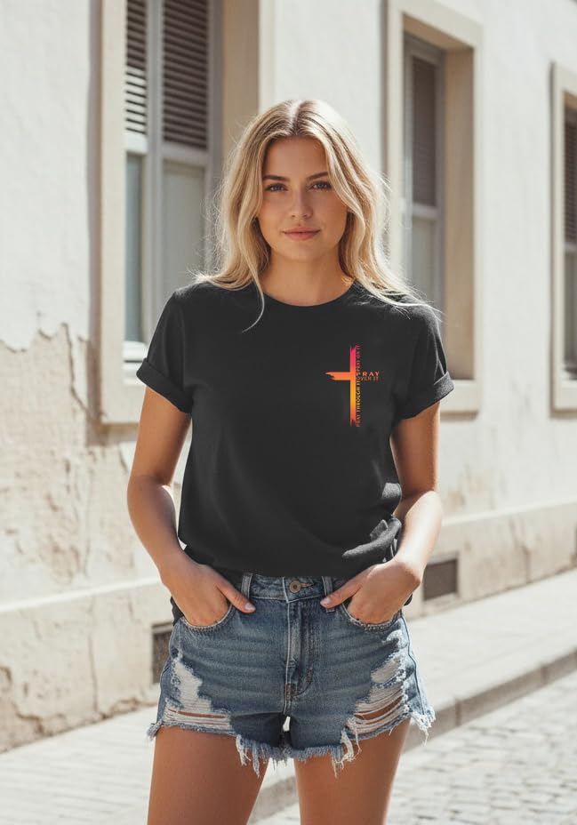 Image of Christian Shirts for Women Jesus Tees Faith Shirts Bible Verse Print Tops | Jesus Shirts for Women,Christian Faith Tee,Vintage Cross Print,Bible Verse,Religious Love Jesus Tops,Religious Scriptures