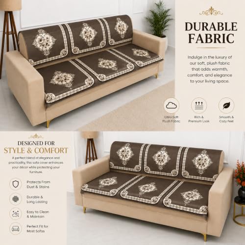 Image of Homerz Premium Waterproof Jasmine Joe Sofa Seat Cover - Floral Printed Sofa Protector | Non-Slip, Washable & Durable Sofa Protector (Coffee, 6 (3+2+1) Seater with Back)