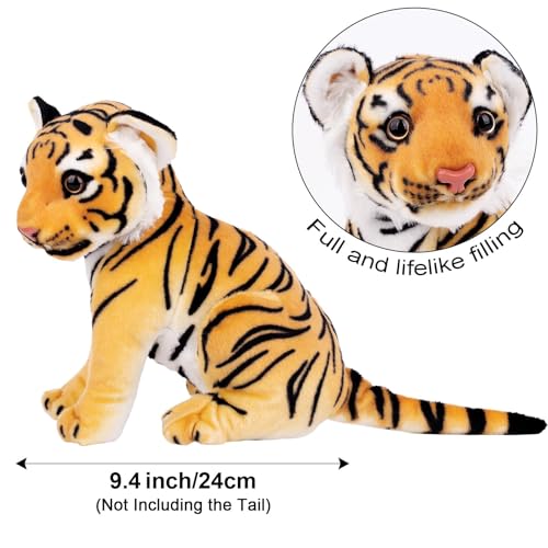 Image of Tiger Cub Plush Toy for Kids - 25 cm Sitting Soft Stuffed Animal | Cute Cuddly Tiger Soft Toy for Boys & Girls | Birthday Gift (Yellow & Black)