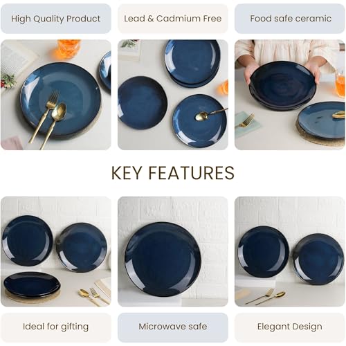 Image of The Earth Store Handcrafted Galaxy Blue 4 Piece 10 Inch Ceramic Dinner Plates Microwave & Dishwasher Safe Ceramic Plates for Dinner | Full Plates Set of 4 | Dinner Full Plates