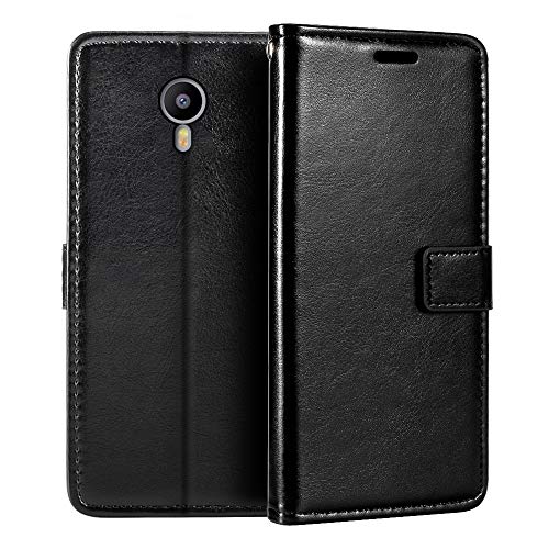 Shantime Lederhülle Kompatibel mit Meizu M3 Note, Business Design Magnetische Klapphülle, 3 Kartenfächer, Foto & Geheimfach(Schwarz)