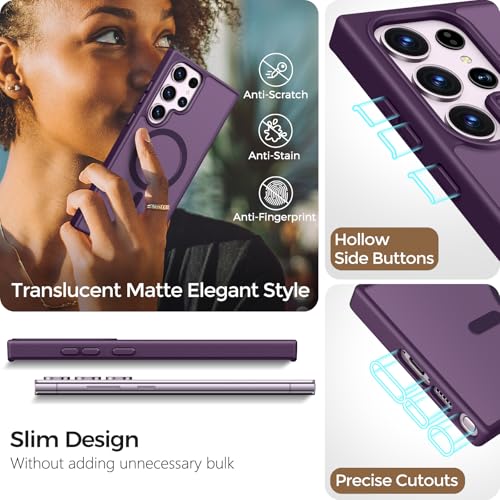 Image of Rayboen for Samsung Galaxy S23 Ultra Case Magnetic, [Compatible with Magsafe] Protective Skin Finish Matte Phone Cover for Samsung S23 Ultra with Translucent Hard Back & Soft Edge, Matte Purple