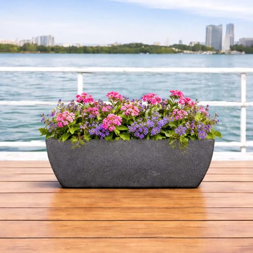 Image of Go Hooked Recta Curve 24 Inch Rectangle Planter Pot | Big Size Polymer Gamla for Plants | Heavy-Duty UV Resistant Outdoor & Indoor Flower Pot for Balcony, Terrace & Garden (Black)
