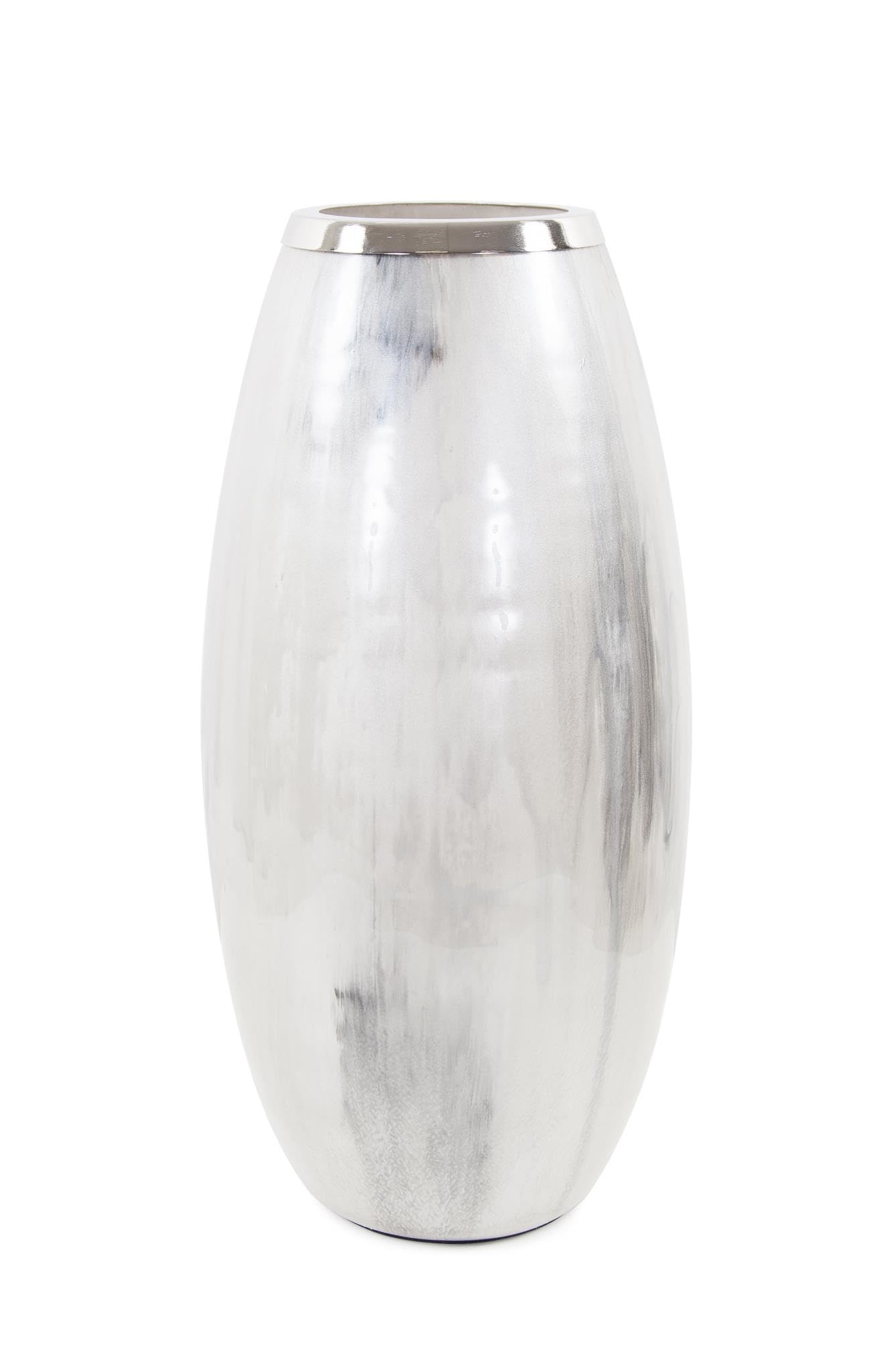 Howard Elliott Collections Sivas Glass Vase with Silver Accents- Short Glass, Metal Polished Silver