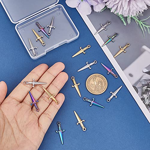 UNICRAFTALE about 18Pcs 3 Colors Sword Pendants 27.5mm Stainless Steel Dagger Charms Hypoallergenic Punk Earring Sword Charms Metal Bracelets Charm for DIY Jewelry Making - Image 4