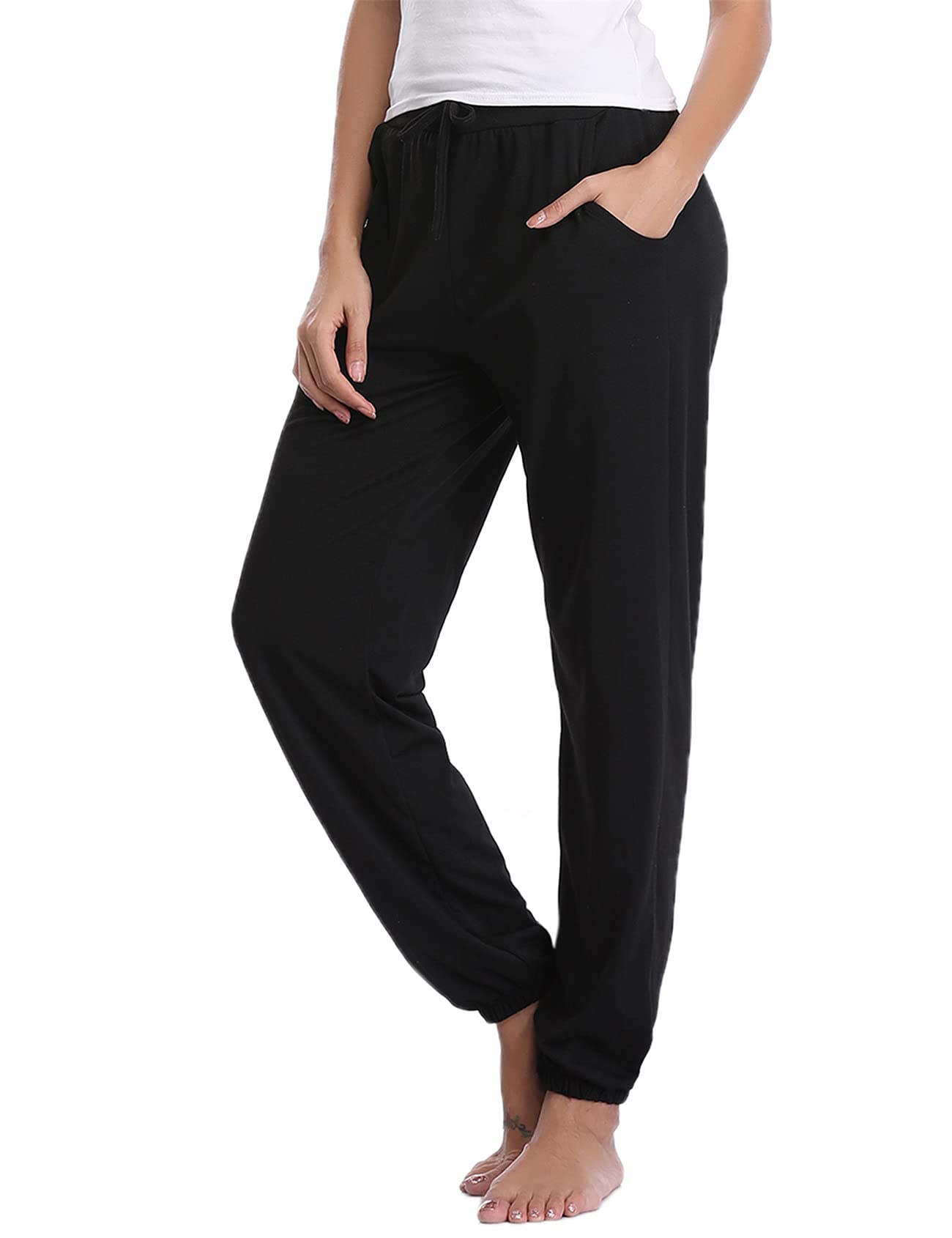 Nieery Pyjamahose Damen Baumwolle Schlafanzughose Lang Jogginghose Sporthose Sweatpants Freizeithose Hausanzug Nachtwäsche