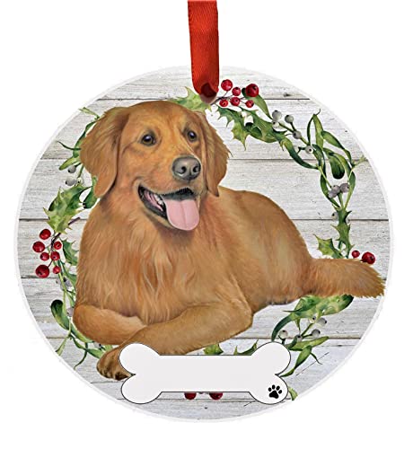 E&S Imports Golden Retriever Ornament - Pets DIY Personalizable Dog Gifts Ceramic Round with Glazed Finish X-mas Decoration Christmas Ornaments Craft for Pet Lovers
