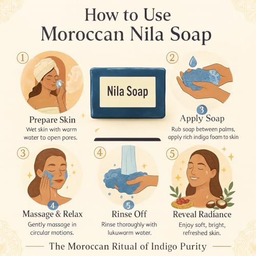 Image of MS MAGIC SECRET Moroccan Nila Soap - Brightening Body Soap Bar | Natural Indigo Powder Hammam Skincare | Deep Cleansing, Exfoliating & Glow Enhancing Bath Soap for Women & Men | 100% Natural, Sourced from Morocco made with Pure Nila, Shea Butter and Coconut Oil