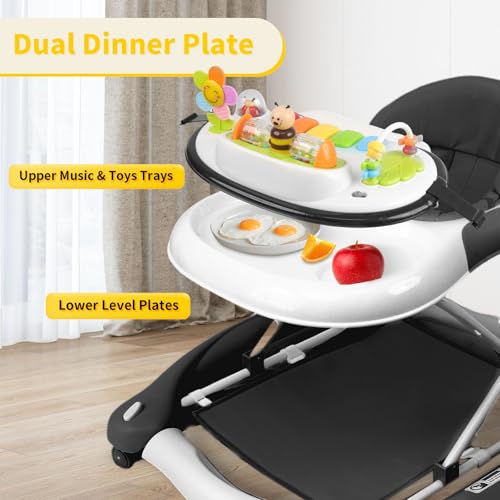Image of 5 in 1 Baby Walker, Music and Lights Walker for Baby Boy Girls 6-12 Months, Foldable Baby Walkers with Wheels and Bouncer Combo Portable, Toddler Infant Walker with Adjustable Height