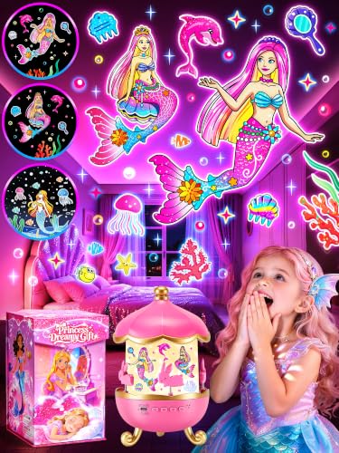 Image of Little Mermaid Toys, 15 Soothing Sounds+18 Films+378 Colors Kids Night Light Projector, 360+Remote+Cordless+Pink Mermaid Birthday Gifts for Girls, Princess Toys Princess Room Decor[Dreamy Packaging]