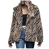 Women Fleece Jacket Fashion Turndown Collar Plush Thick Coat with Pocket Leopard Printed Outwear War
